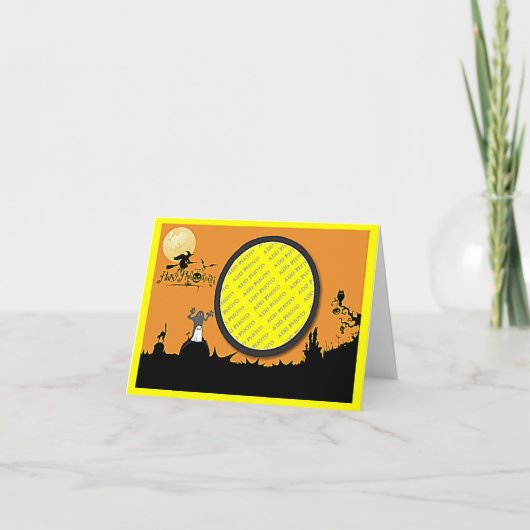 オレンジ色にハロウィーンの夜あなたの写真を追加 カード (正面)
