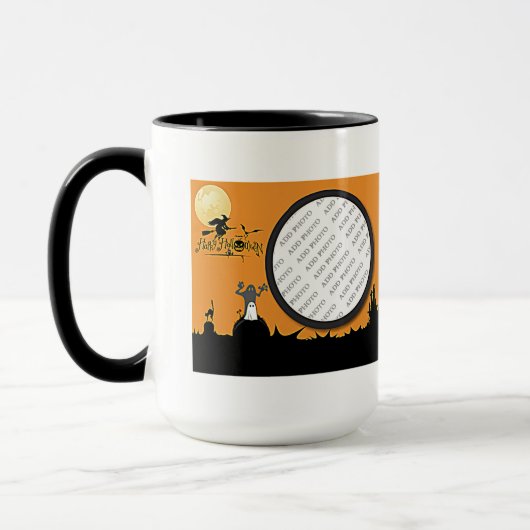 オレンジ色にハロウィーンの夜あなたの写真を追加 マグカップ (左)