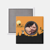 オレンジ色にハロウィーンの夜あなたの写真を追加 マグネット (正面/裏面)