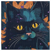 オレンジ色にハロウィーンの黒猫 ファブリック (クローズアップ)