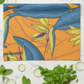 オレンジ色に咲く極楽の鳥 キッチンタオル (折り畳み)