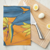 オレンジ色に咲く極楽の鳥 キッチンタオル (四つ折り)