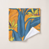 オレンジ色に咲く極楽の鳥 バスタオルセット (ウォッシュタオル)