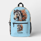 オレンジ色に咲く洗練された馬デザイン プリントバックパック (正面)