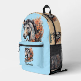 オレンジ色に咲く洗練された馬デザイン プリントバックパック