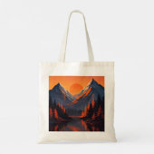 オレンジ色に燃える夕焼けの山並みとその水面反射 トートバッグ (裏面)