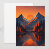 オレンジ色に燃える山の夕焼けの空の反射 シーズンカード (正面/裏面)