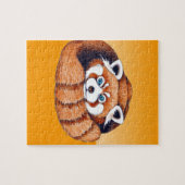 オレンジ色に赤い小さなパンダ ジグソーパズル (横)