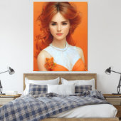 オレンジ色に輝くゴージャスな長髪のファッション キャンバスプリント (インサイチュ (寝室))