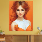 オレンジ色に輝くゴージャスな長髪のファッション キャンバスプリント (インサイチュ (リビング))