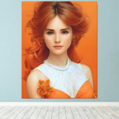 オレンジ色に輝くゴージャスな長髪のファッション キャンバスプリント (インサイチュ (ウッドフロア))