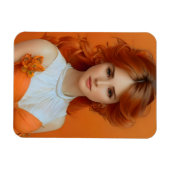 オレンジ色に輝くゴージャスな長髪のファッション マグネット (横)