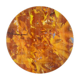 オレンジ色に輝く紅葉のガラス製まな板 カッティングボード