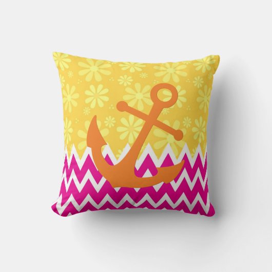 オレンジ色のいかりが付いた可愛ガーリーいピンクのシブロン クッション (正面)