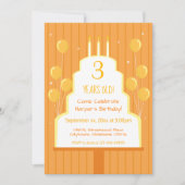オレンジ色のお誕生日ケーキとバルーン | 招待状 (正面)