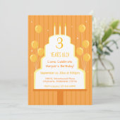 オレンジ色のお誕生日ケーキとバルーン | 招待状 (スタンド正面)