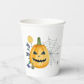 オレンジ色のかぼちゃとスパイダーウェブ 紙コップ (裏面)