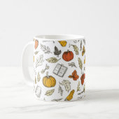 オレンジ色のかぼちゃと彫刻風の葉 コーヒーマグカップ (正面左)