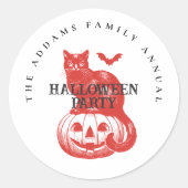 オレンジ色のかぼちゃと猫とコウモリのハロウィンパーティー ラウンドシール (正面)