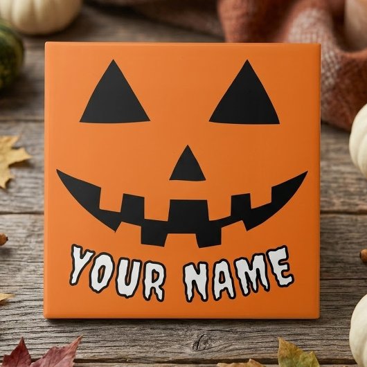 オレンジ色のかぼちゃにハロウィーンの名前を入れよう タイル