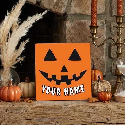 オレンジ色のかぼちゃにハロウィーンの名前を入れよう フォトプラーク