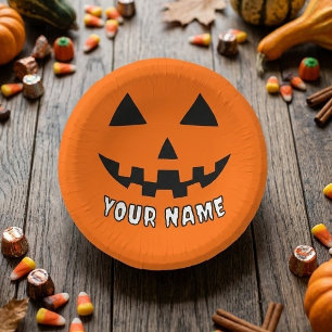 オレンジ色のかぼちゃにハロウィーンの名前を入れよう ペーパーボウル