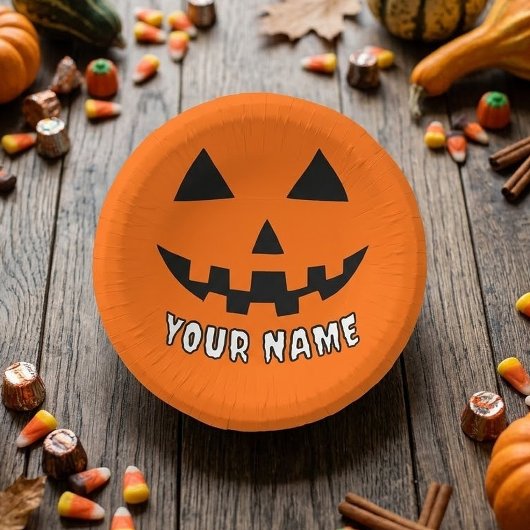 オレンジ色のかぼちゃにハロウィーンの名前を入れよう ペーパーボウル