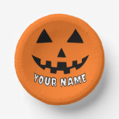 オレンジ色のかぼちゃにハロウィーンの名前を入れよう ペーパーボウル (正面)