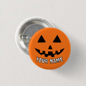 オレンジ色のかぼちゃにハロウィーンの名前を入れよう 缶バッジ (正面&裏面)