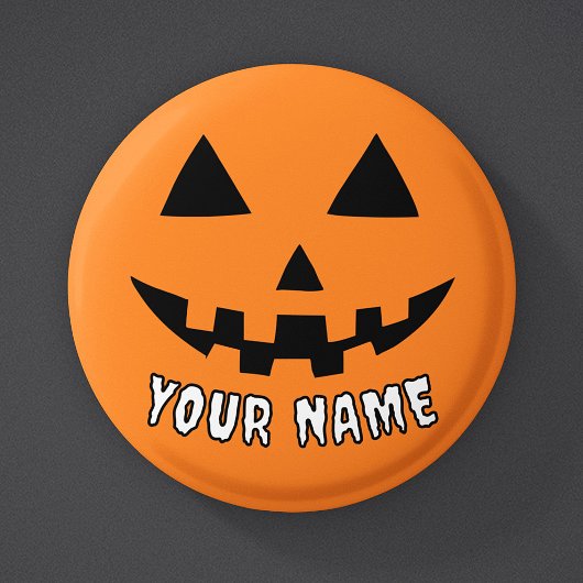 オレンジ色のかぼちゃにハロウィーンの名前を入れよう 缶バッジ