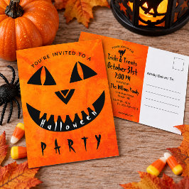 オレンジ色のかぼちゃのジャック・オ・ランタン ハロウィンパーティー インビテーションポストカード