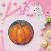 オレンジ色のかぼちゃのハロウィンと感謝祭の水彩画 ペーパープレート (パーティー)