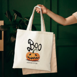 オレンジ色のかぼちゃのハロウィンネーム トートバッグ