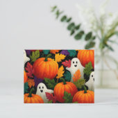 オレンジ色のかぼちゃのハロウィンパターンの背景 シーズンポストカード (スタンド正面)