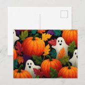 オレンジ色のかぼちゃのハロウィンパターンの背景 シーズンポストカード (正面/裏面)