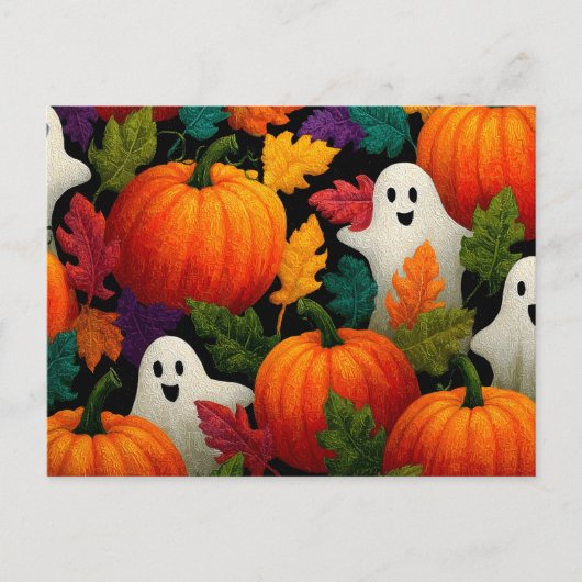 オレンジ色のかぼちゃのハロウィンパターンの背景 シーズンポストカード (正面)
