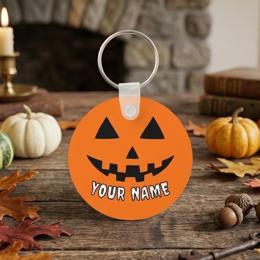 オレンジ色のかぼちゃのハロウィーンにあなたの名前をカスタマイズ キーホルダー