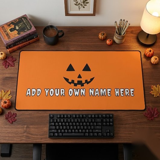 オレンジ色のかぼちゃのハロウィーン あなたの名前 デスクマット