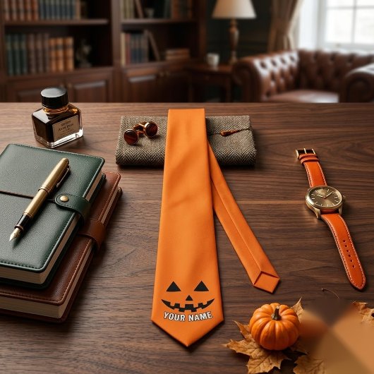 オレンジ色のかぼちゃのハロウィーン あなたの名前 ネクタイ