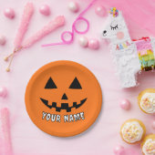 オレンジ色のかぼちゃのハロウィーン あなたの名前 ペーパープレート (パーティー)