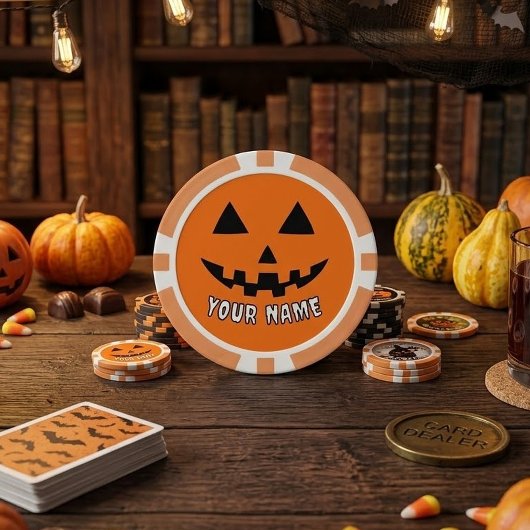 オレンジ色のかぼちゃのハロウィーン　あなたの名前 ポーカーチップ