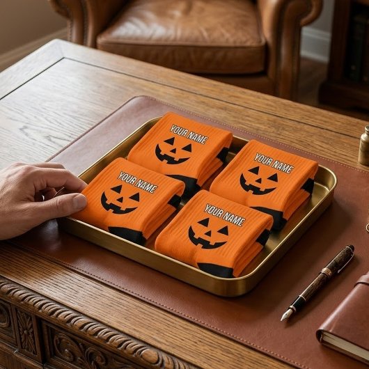 オレンジ色のかぼちゃのハロウィーン ネーム入り ソックス