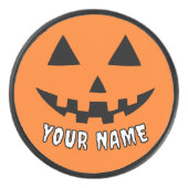 オレンジ色のかぼちゃのハロウィーン 名前入り アイスホッケーパック (正面)