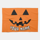 オレンジ色のかぼちゃのハロウィーン 名前入り キッチンタオル (横)