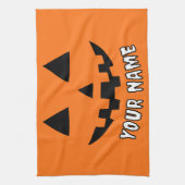 オレンジ色のかぼちゃのハロウィーン 名前入り キッチンタオル (縦)