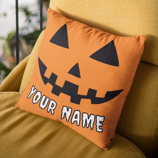 オレンジ色のかぼちゃのハロウィーン 名前入り クッション