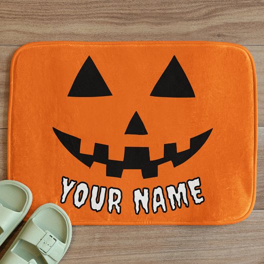 オレンジ色のかぼちゃのハロウィーン 名前入り バスマット