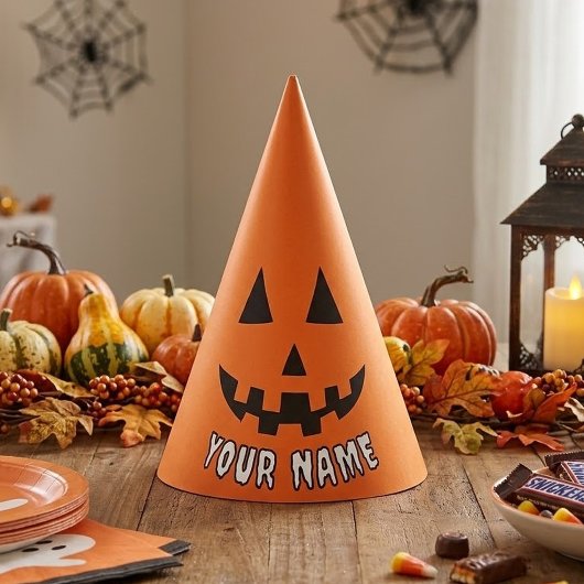 オレンジ色のかぼちゃのハロウィーン 名前入り パーティーハット