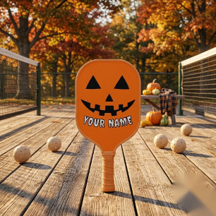 オレンジ色のかぼちゃのハロウィーン 名前入り ピックルボールラケット
