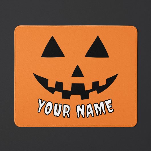 オレンジ色のかぼちゃのハロウィーン 名前入り マウスパッド